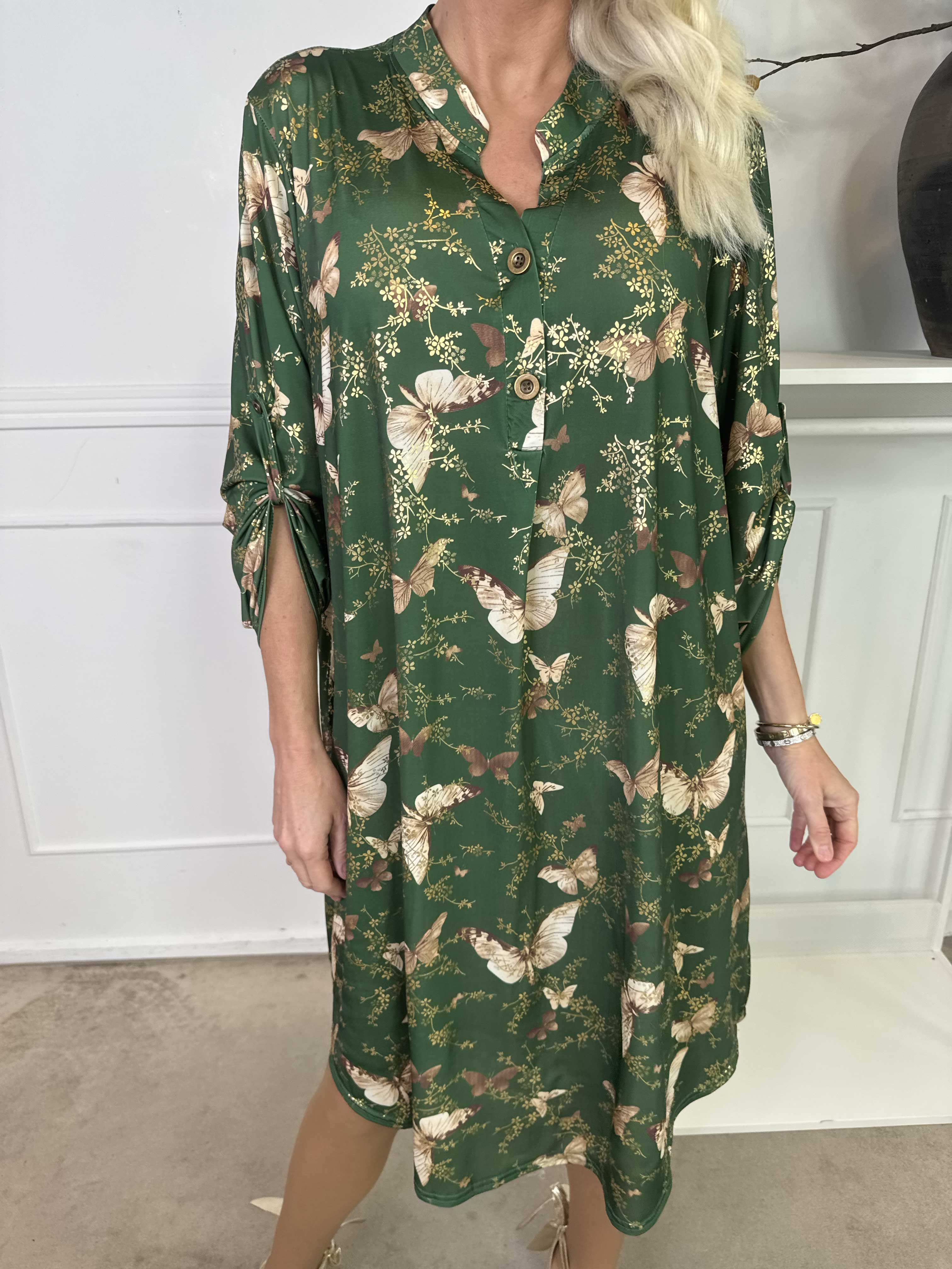 Ebba Butterfly - Elastisk kjole med guld detaljer og sommerfugle